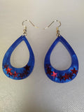 Blue hoops with red stars earrings