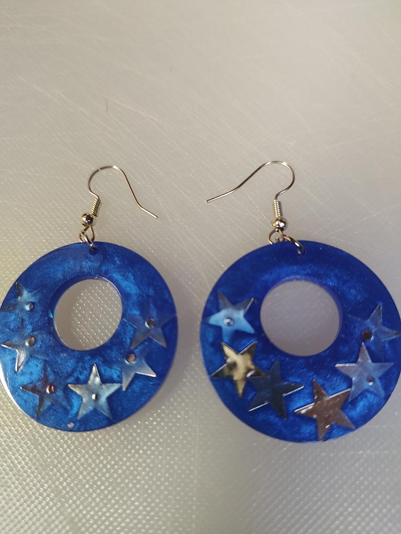 Blue with Silver Stars Earrings