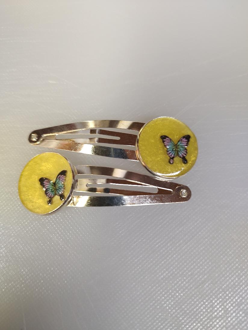 Hair Clasps Yellow with Butterflies